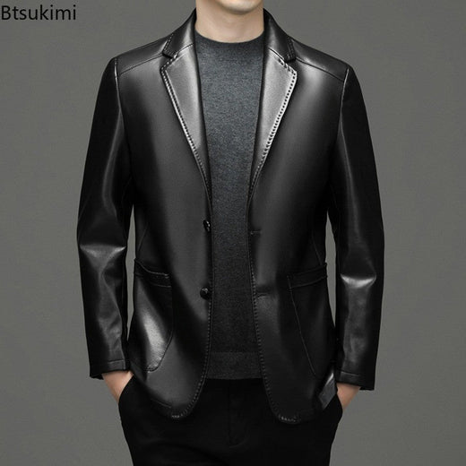 2025 Autumn Winter Men's Genuine Leather Blazers Jackets Slim Fit Suits Coats Business Casual Genuine Leather Suits Jackets Male