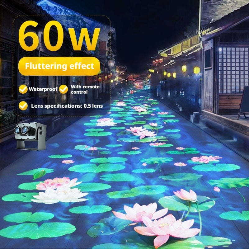 Outdoor Dynamic Water Ripple Projector Lotus Pattern Spotlight for Creative Garden Patio Yard Atmosphere Lighting