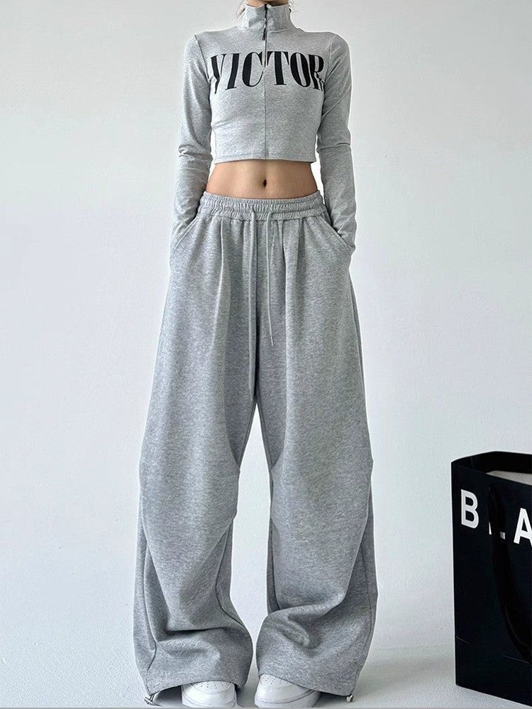 Y2K Harajuku Wide Leg Sweatpants Women Streetwear Baggy Oversize Gray Sports Pants High Waist Drawstring Casual Joggers Trousers