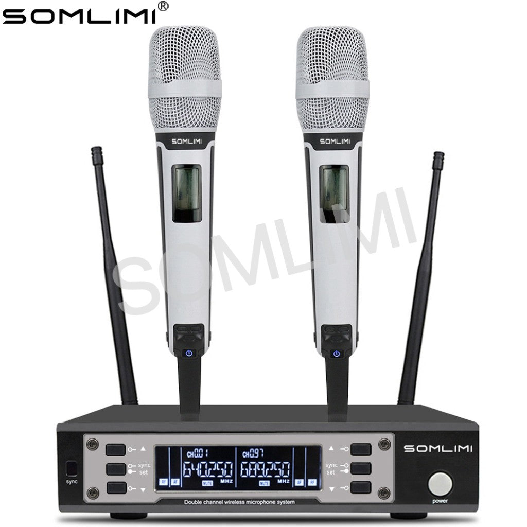 SOMLIMI EW135G4 UHF Dual Channels Profession Wireless Microphone System Stage Performance Dynamic Long Distance Metal Handheld