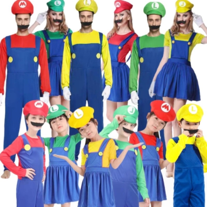 Anime Odyssey Super Luigi Brothers Cosplay Costume Adult Children's Jumpsuit Beard Hat Set Halloween Costume