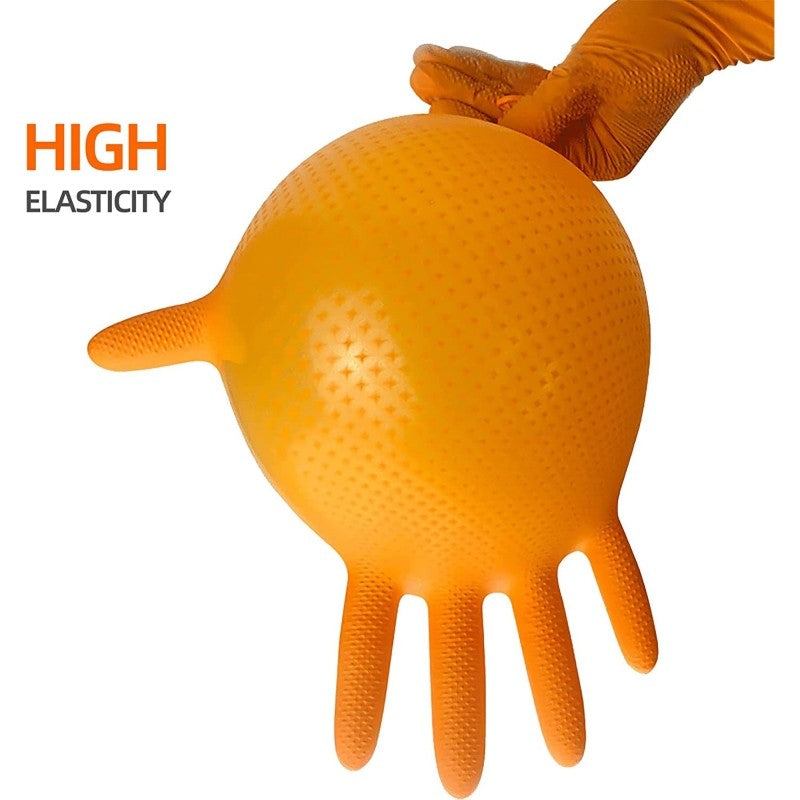 50PCS Heavy Duty 8Mil Orange Nitrile Gloves Disposable Raised Diamond Texture Gloves for Construction Industrial Mechanic Auto