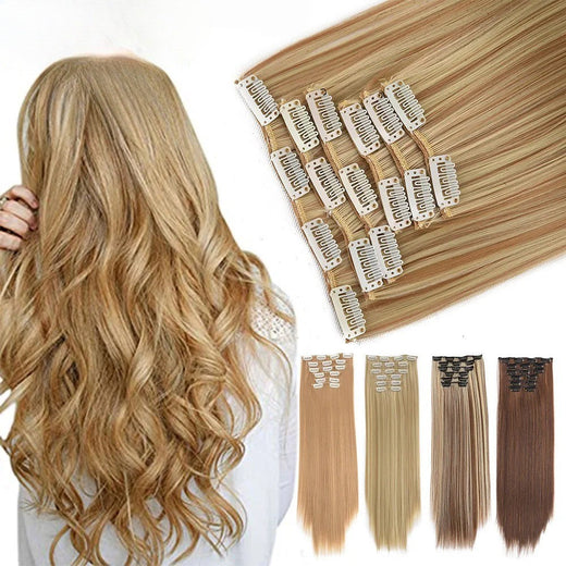 16 Clips in Hair Extensions 24Inchs Long Straight Hairstyle Synthetic Blonde Black Hairpieces Heat Resistant Fake Hair 6Pcs/Set