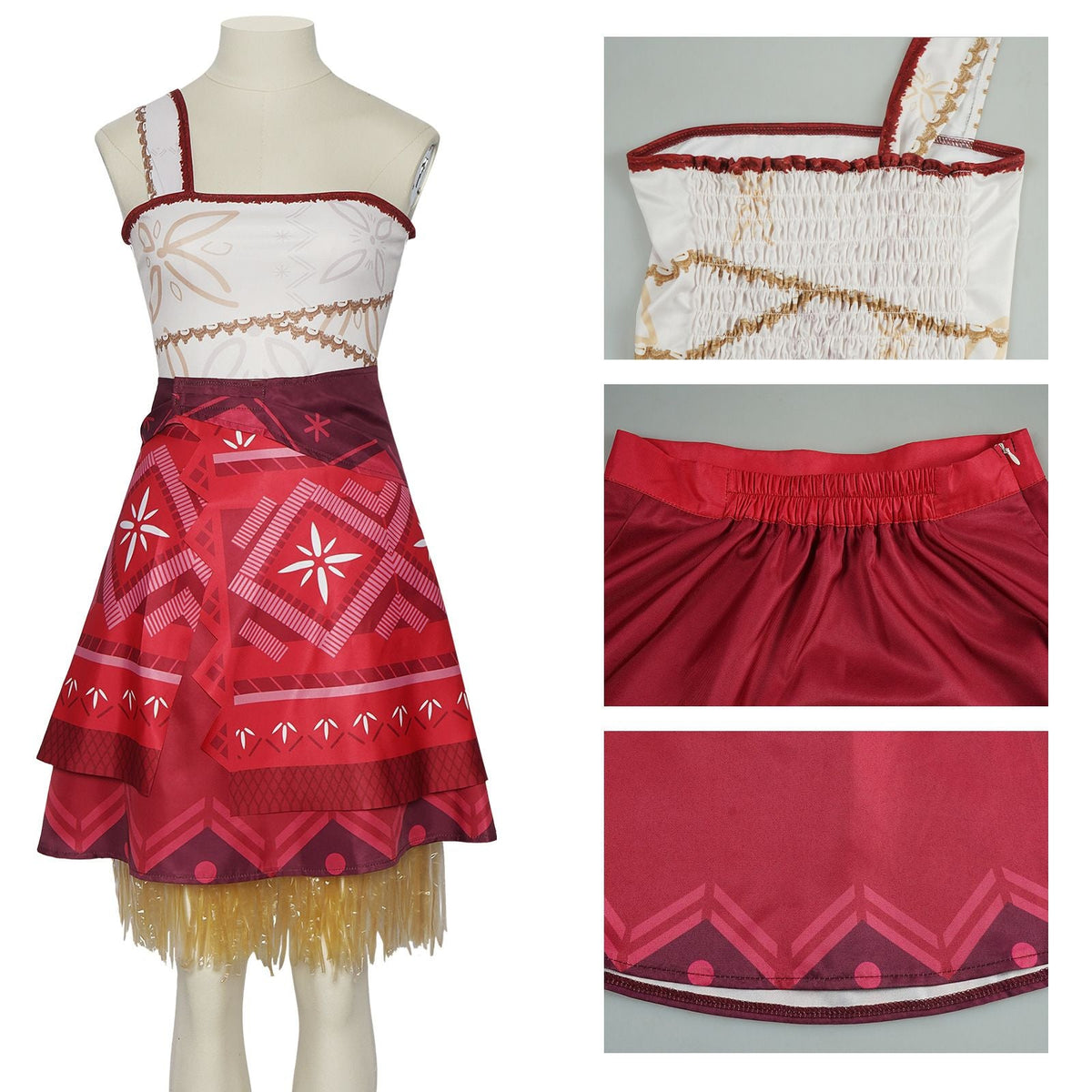 Family Matching Moana Costume Set, Adult Kids Polynesian Princess Dress with Fringe, Halloween Carnival Party Cosplay Outfit