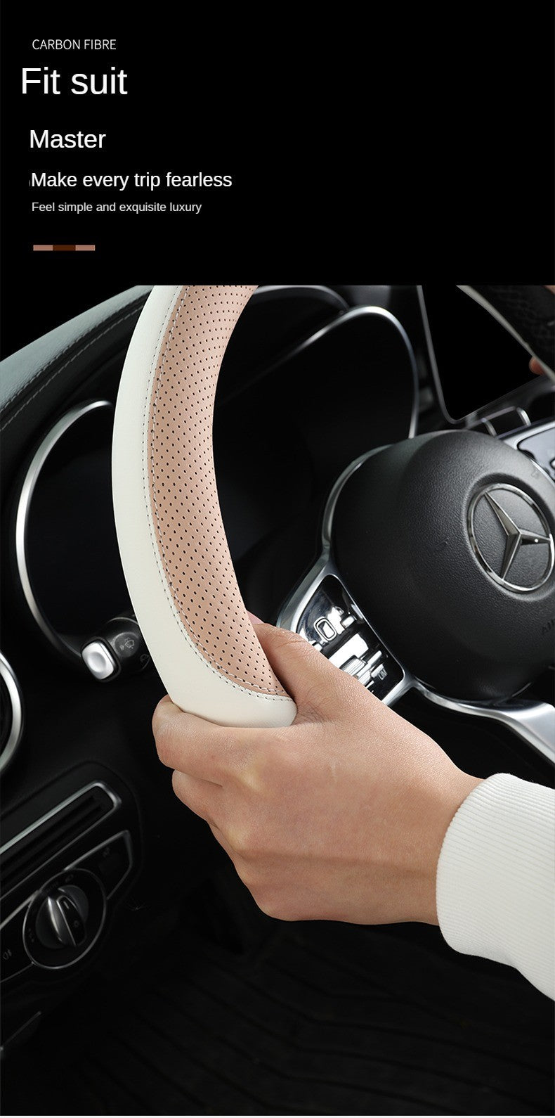Perforated Nappa Leather Car Steering Wheel Cover Warm in Winter and Cool in Summer, Universal 15 Inch, Anti-Slip, Odorless