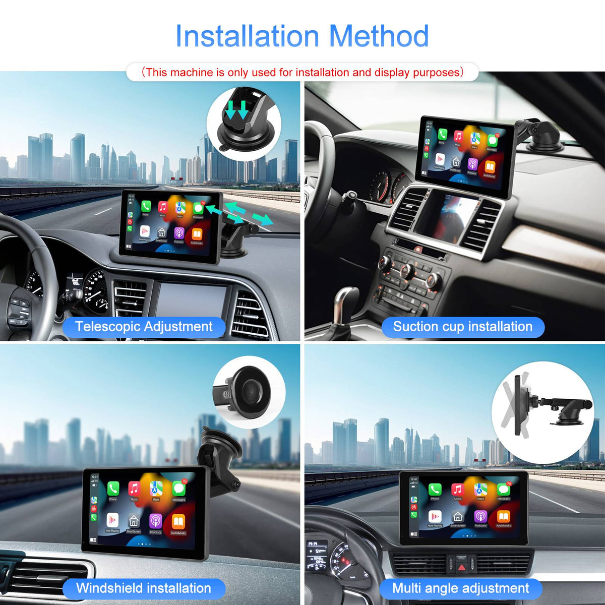 Portable 9" Car Mirror Radio Multimedia Video Player Universal Wireless CarPlay Android Auto Screen Bluetooth AUX TF GPS DVR