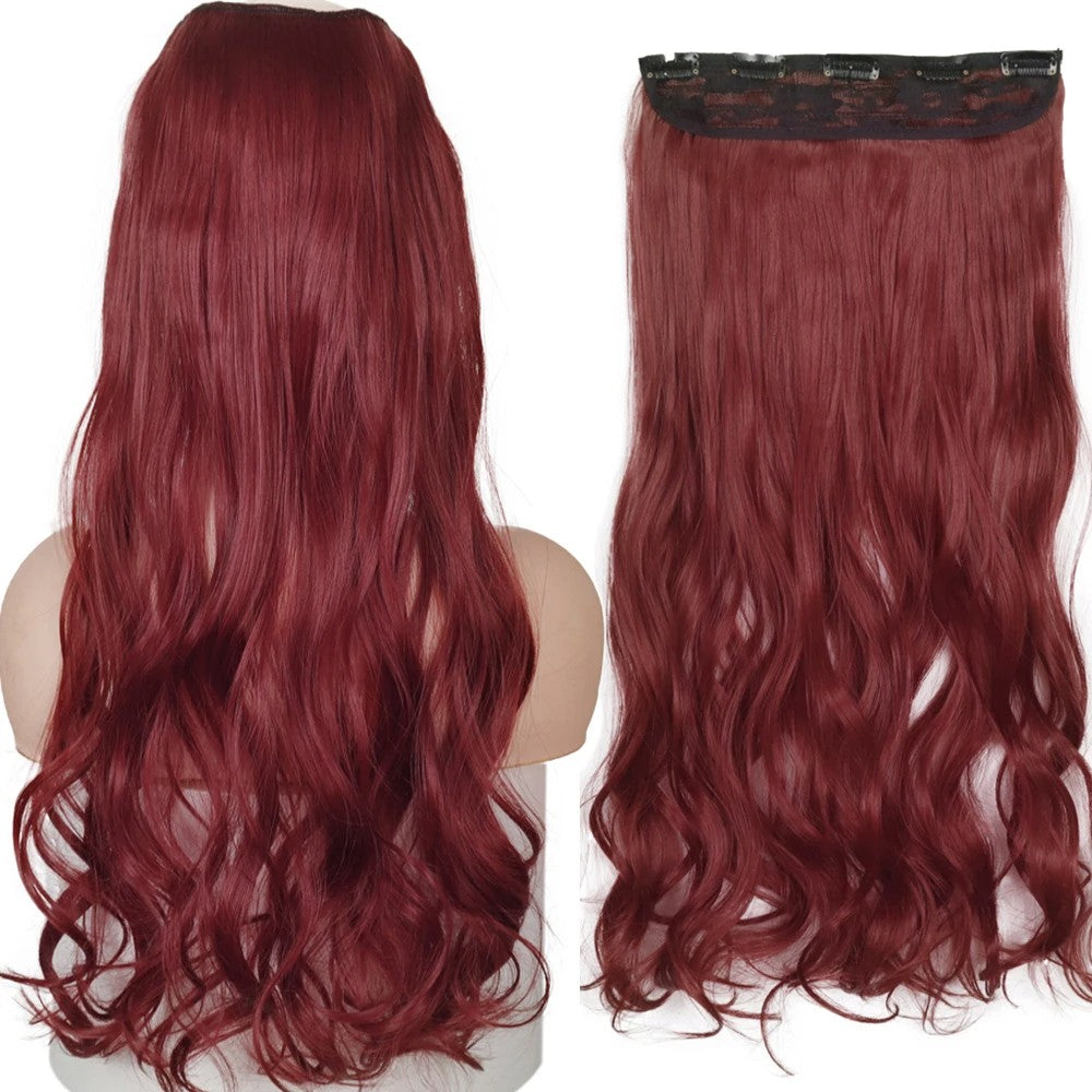 Long Straight Hairstyle 5 Clip Natural Hair Extension Synthetic Fiber Heat-Resistant Hairpiece 22"32" Black Brown Blonde