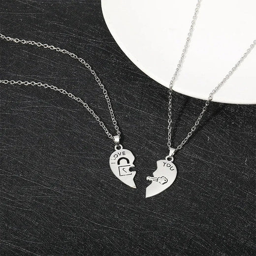 2pcs Couple Lock Key Heart Puzzle I Love You Pendant Couple Necklace Pendants Necklaces for Lovers Valentine's Day Jewelry Gifts