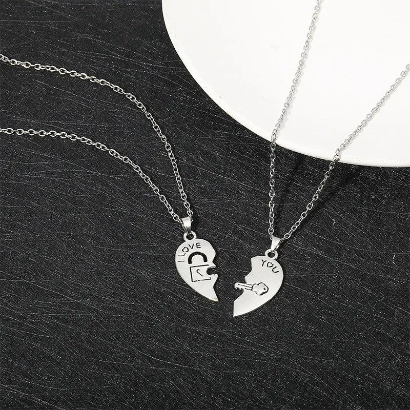2pcs Couple Lock Key Heart Puzzle I Love You Pendant Couple Necklace Pendants Necklaces for Lovers Valentine's Day Jewelry Gifts