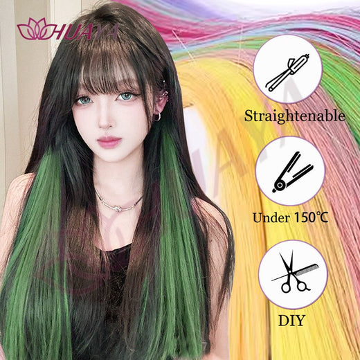 Synthetic 2 pieces 20inch Colored Clip in Hair Extensions, Long Straight Pink/Blue/Purple Halloween/Christmas Wig good 2026