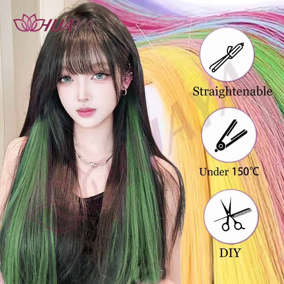 Synthetic 2 pieces 20inch Colored Clip in Hair Extensions, Long Straight Pink/Blue/Purple Halloween/Christmas Wig good 2026