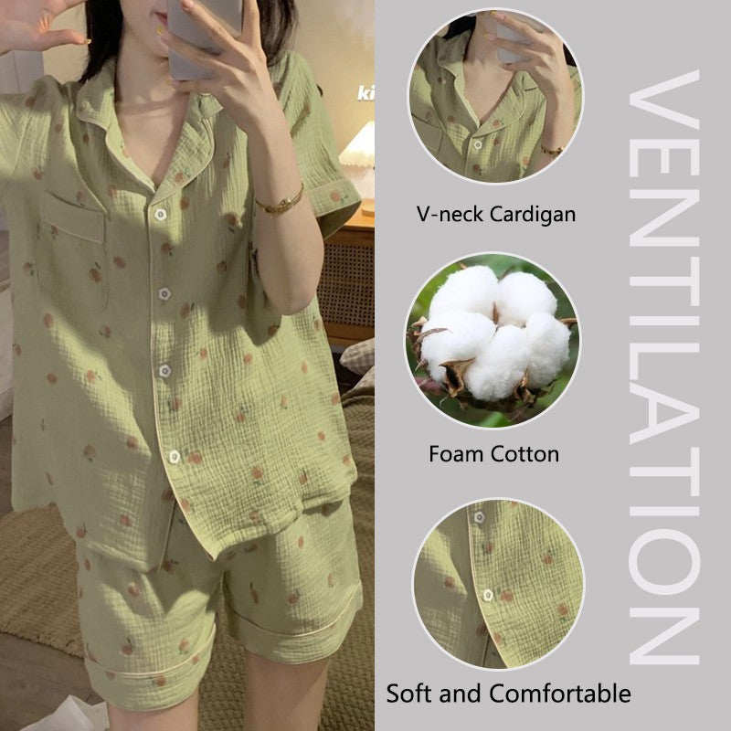 Women's Pajamas Set Foam Cotton Sleepwear Button down Tops and Shorts Pajama 2 Piece Suit Femme Nightwear Loungewear for Summer