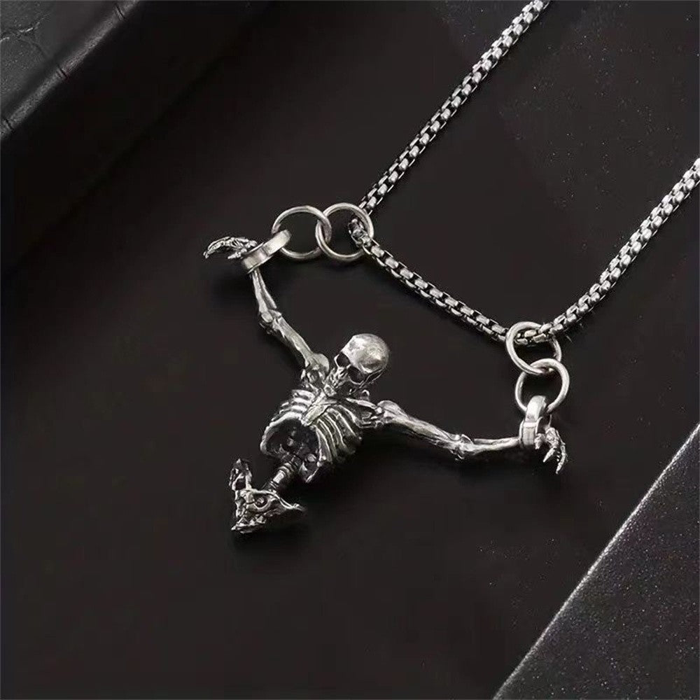 Punk Skull Necklace Captivity Skull Pendant Bicycle Rock Jewelry Gift For Men And Women Zinc No Gems