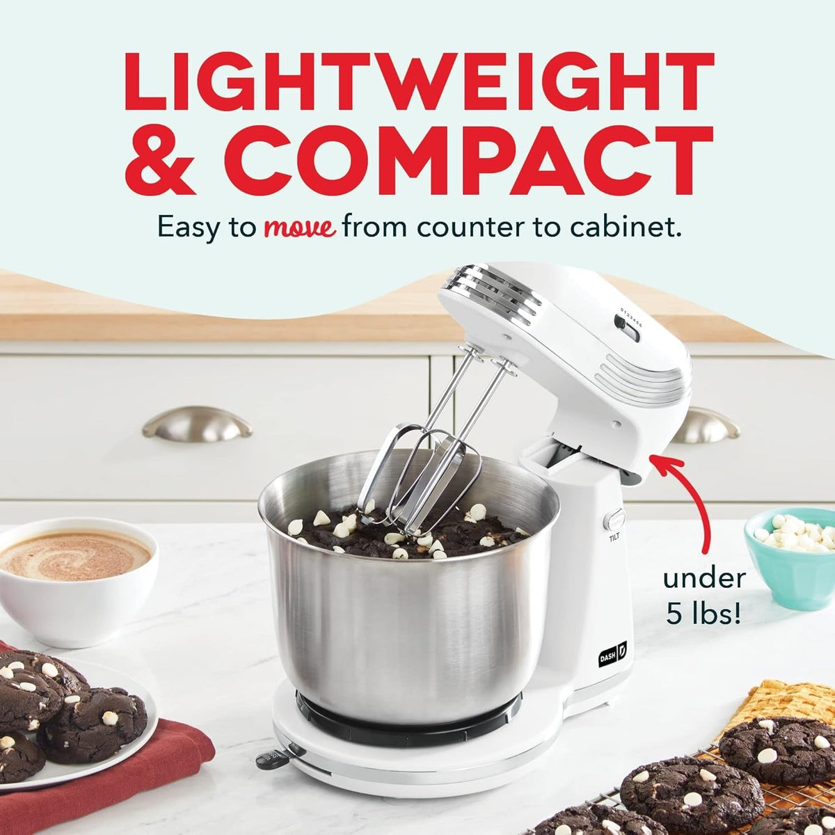 Electric Stand Mixer 6 Speed Stainless Steel Bowl with Dough Hooks for Kitchen Use