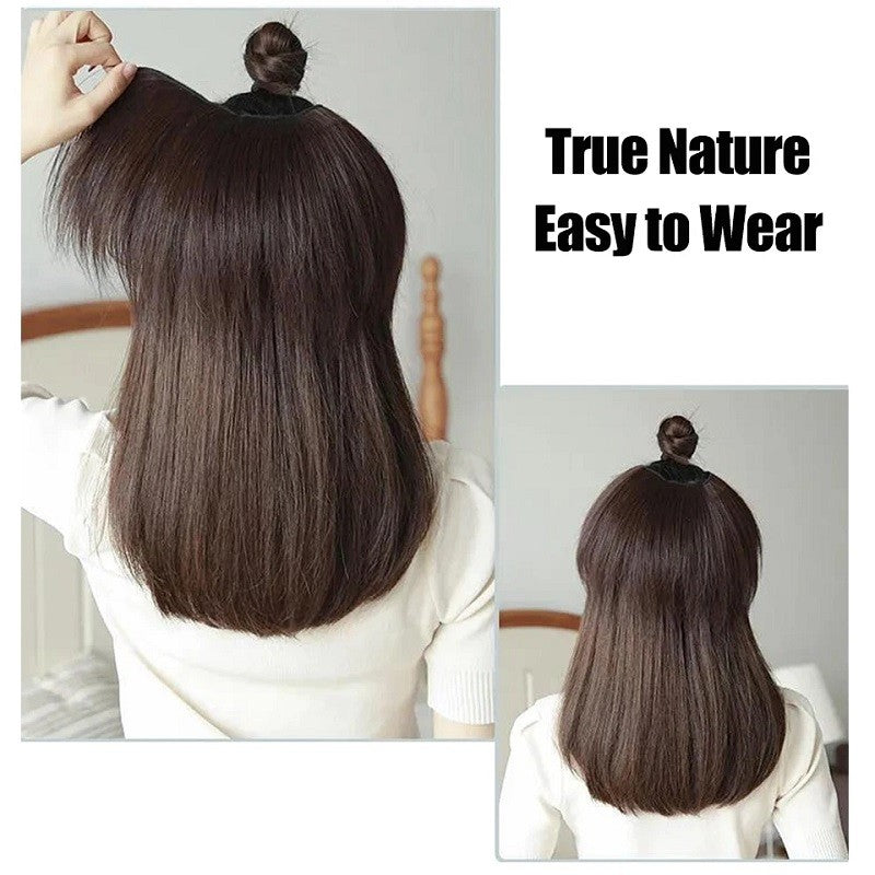 20/30cm Synthetic Short Straight Internal Buckle V-shaped Half Head 4Clips Hair Extension Invisible Hairpiece for Women