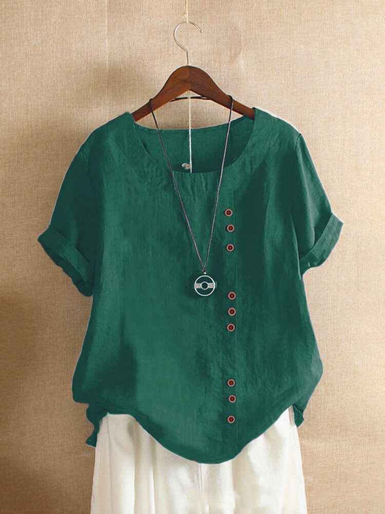 New Summer Women's Plus Size Shirt O-neck Cotton and Linen Loose Casual Ethnic Style Elegant Casual White Pink Top for Women