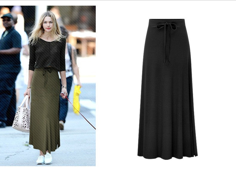 Plus size women's fashionable knitted half skirt high waist slit A-line skirt high stretch ankle length mid length skirt
