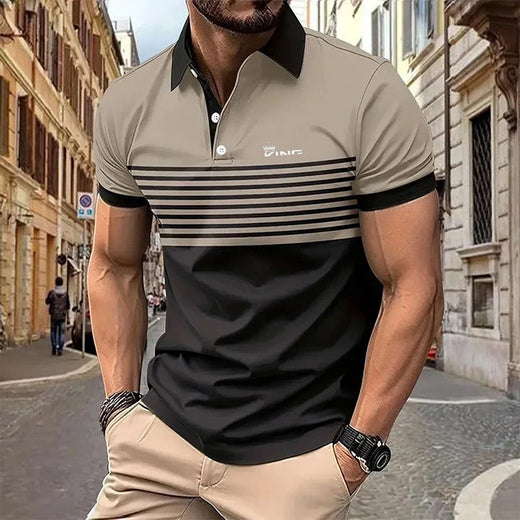 Summer Men's Stripe Print Polo Shirt Short Sleeve Turn-Down Collar Button Tshirts &for Men Casual Streetwear New Male Tops
