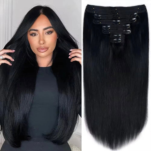 Clip In Hair Extensions 8-piece Human Hair Brazilian Straight Clip In Natural Black Color For Women Multiple sizes available