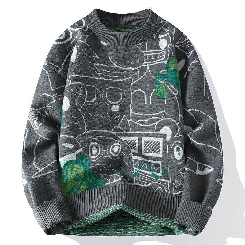 Autumn and Winter High School Students' Trendy Versatile Thick Bottom Sweater Knitted with Velvet Warm Fashion Men's Sweater