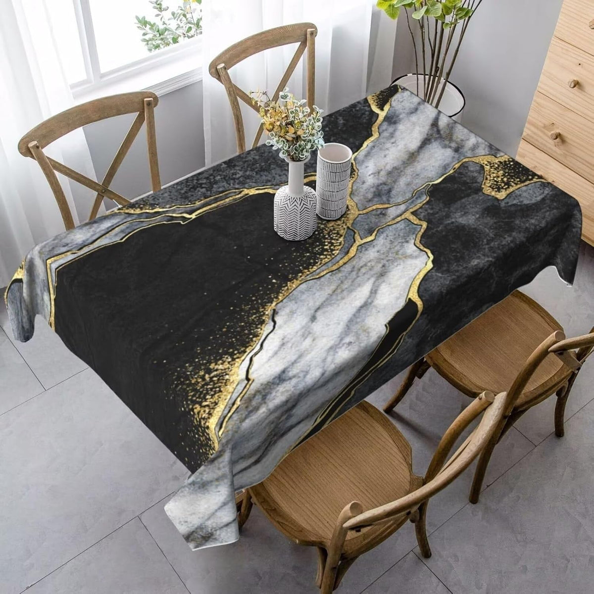 White Grey Gold Marble Texture Rectangle Tablecloth Holiday Party Decor Modern Abstract Geometric Texture Table Cloth Home Decor