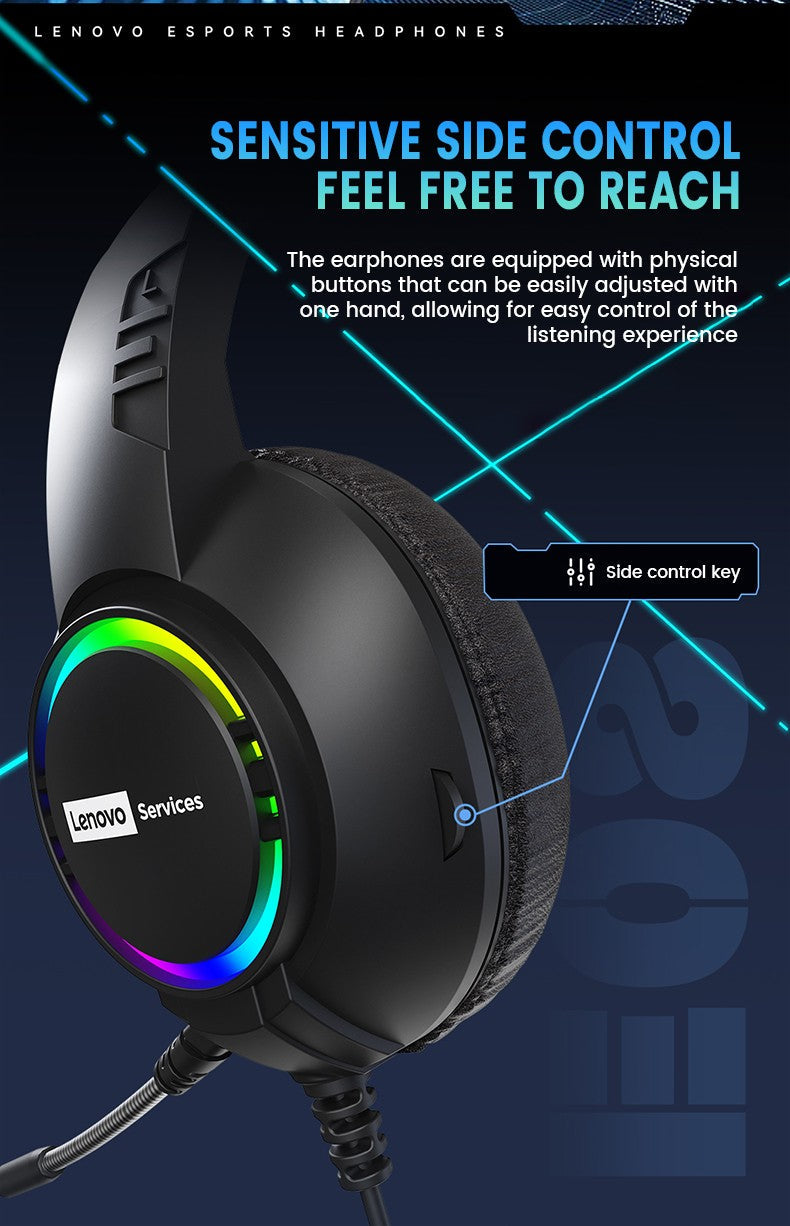 Lenovo E08 Wired Gaming Headphone with Microphone RGB Light Computer Laptop 7.1 Virtual Surround Sound Effects E-sports Headset
