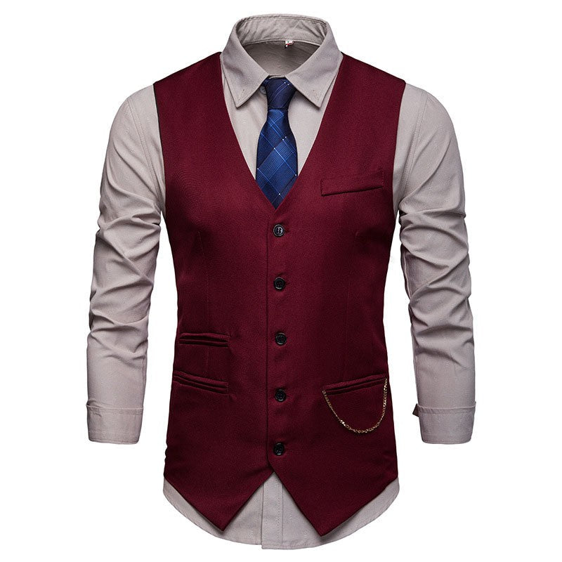 High Quality Men Suit Vest Waistcoat Chain Business Slim Groom Groomsman Wedding Men's Dress Blazer Vests Formal Party V05