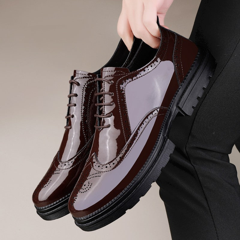 Male Brogue Shoes Thick Bottom Brand Mens Oxfords Shoes Men Patent Leather Fashion Smooth Coiffeur All-match Men's Wedding Shoes