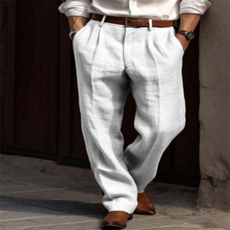2025 Male Men's Casual Dress Linen Pants Solid White Gray Trouser Plus Size 3xl Mens Elegant Fashion Sweatpants Men Streetwear