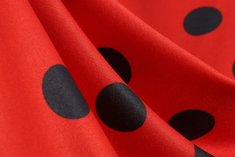 Elegant Women Summer Dress Puff Short Sleeve Polka Dot Peter pan Collar Vintage A-line Midi Long Party Sundress