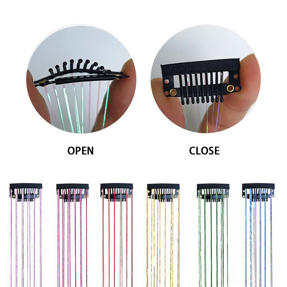6/12PCS Synthetic Hair Clip One Piece Women Glitter Tinsel Hair Extensions Hair Tinsel Kit Heat Resistant Shiny Sparkle Wig 2026