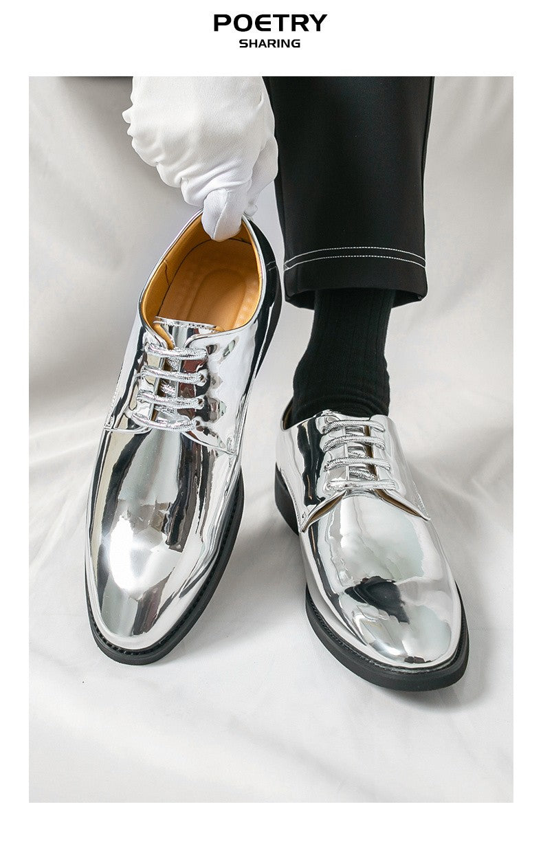 Luxury Silver Man Patent Leather Shoes Large Size 38-50 Party Dress Wedding Shoes Men Pointed toe Leather Shoes Designer Oxford