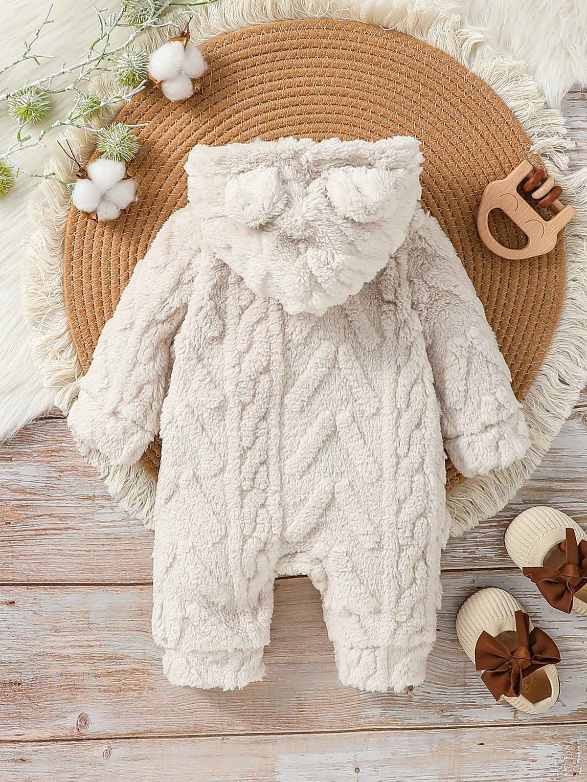 Baby Boys Cute Winter 2024 Long Sleeve Hooded Fashion Plush Jumpsuit For Streetwear Warm Clothes