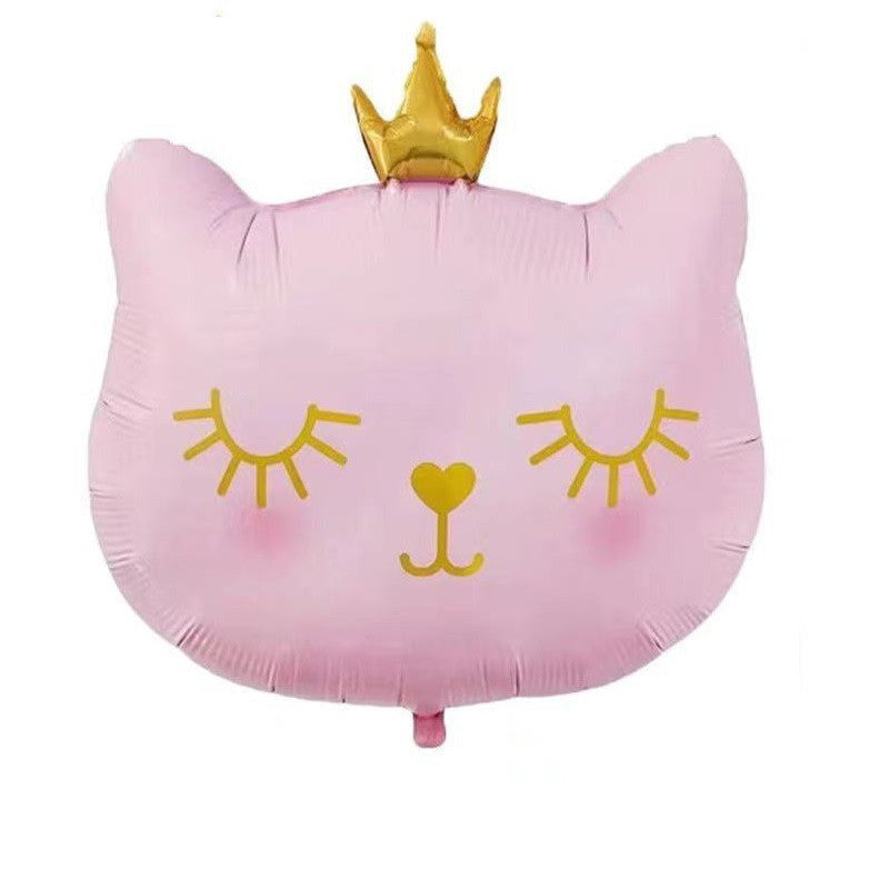 Cartoon cat aluminum foil balloon, cute crown cat pet animal themed party decoration