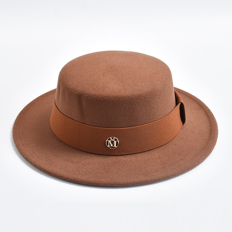 British Style Fedora Hats for Women Fashion Autumn Winter Flat Top Bow Elastic Ribbon Felt Hats Wedding Dress Jazz Cap