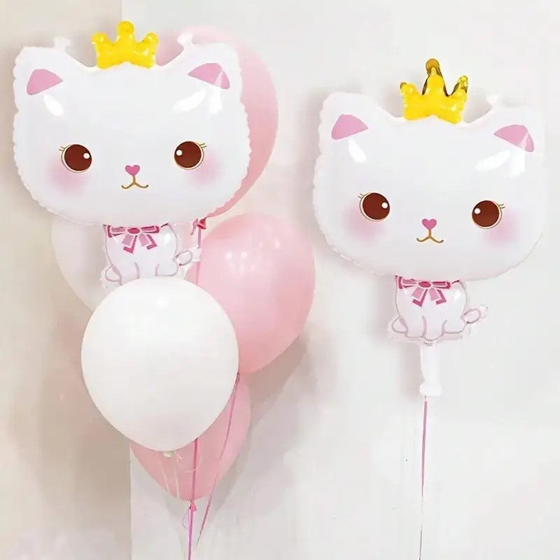 Cartoon cat aluminum foil balloon, cute crown cat pet animal themed party decoration