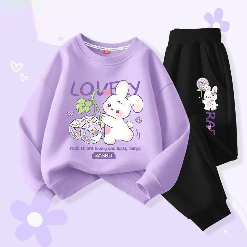Autumn Baby Girls Clothes Set Kid Heart Printed Sweatshirts Pullover Top And Pants 2 Pieces Suit Children Sweet Tracksuits
