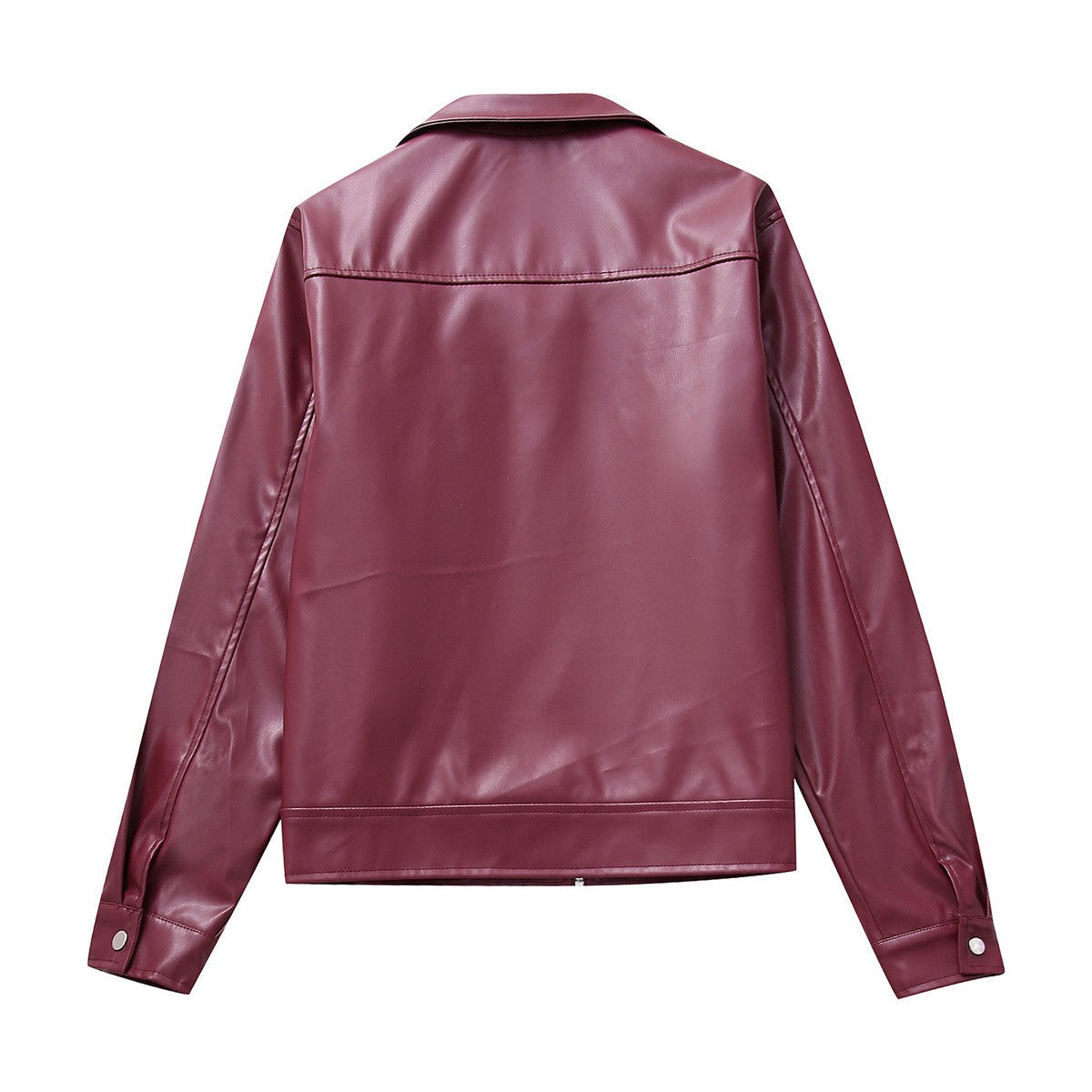 Women Vintage Wine Red Faux Leather Jakcet Fashion Outerwear Zipper Lapel Pu Coats Autumn Winter Streetwear Ladies Short Tops