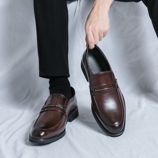 Men's Formal Leather Shoes Classic Style Slip On Loafers Round Toe Breathable Non-Slip Business Dress Wedding Office Casual Shos