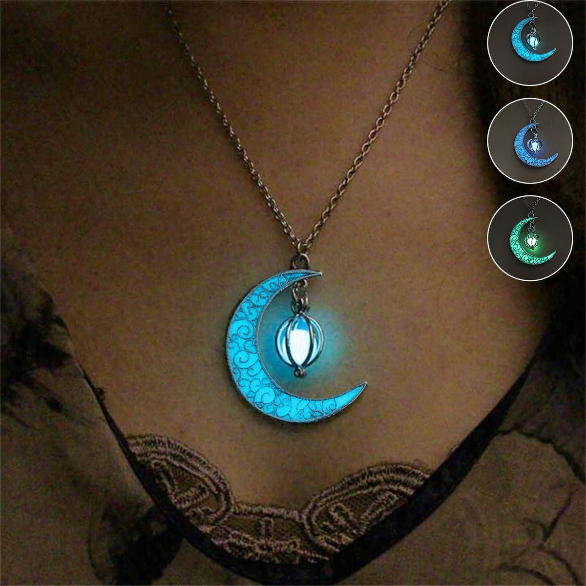 Womens Teen Girls Luminous Moon Necklace Moon Pendants Chain Choker Glow in The Dark Necklace Jewellery Gifts ????????