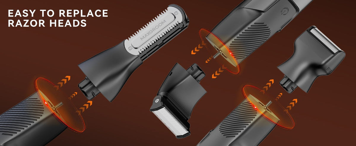 MAXGROOM 3 in 1 Men Bidirectional Body Hair Trimmer Electric Shaver IPX6 Waterproof Double-edged Razor Whole Body Hair Trimmer
