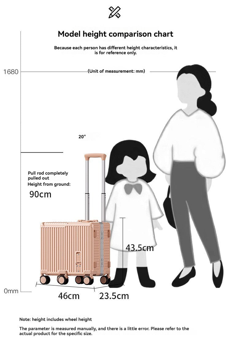 Children's luggage, a 20-inch aluminum frame carry-on suitcase for girls, a boy's travel code suitcase for kids