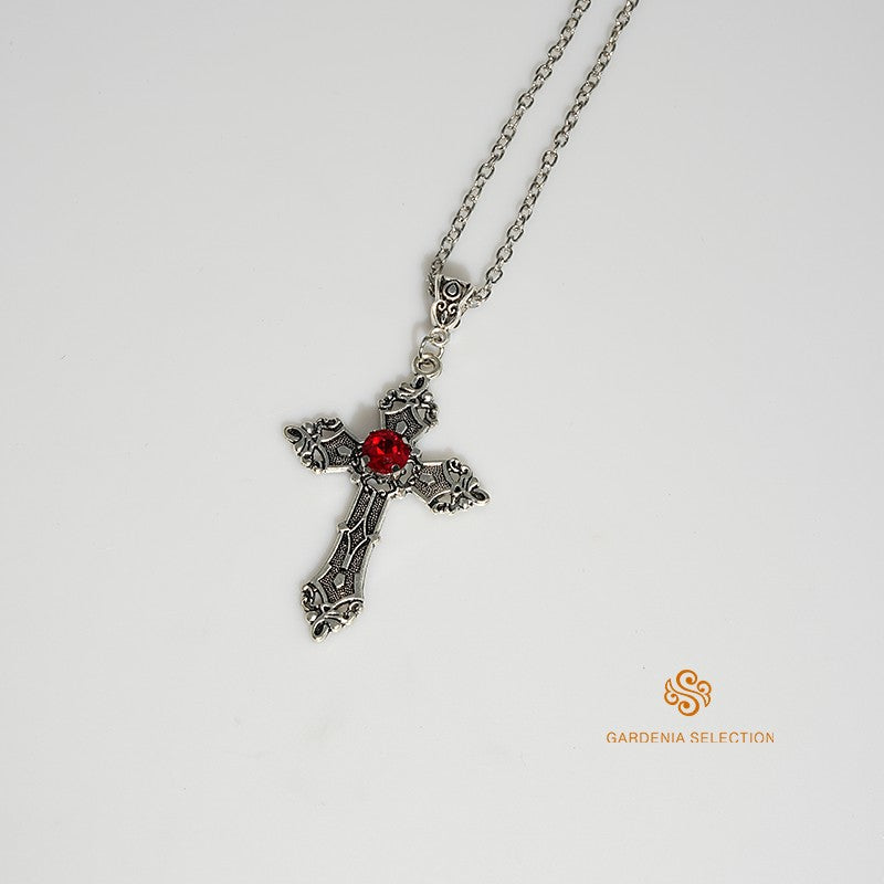 Punk Crystal Cross Pendant Necklace Gothic Clavicle Necklace Aesthetic Jewelry Men's Women's Party Gifts