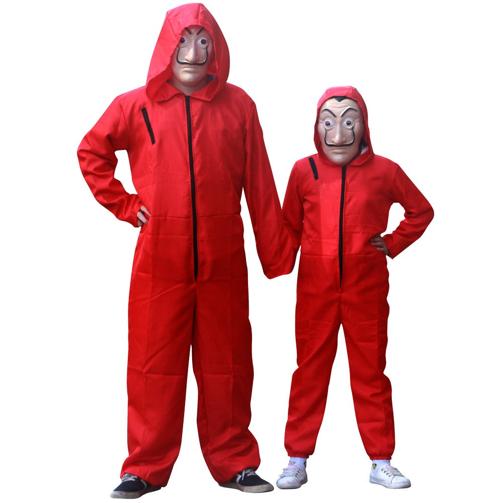 Adult and Children's Paper House Cosplay Costume Red Onesie Halloween Stage Wear with Hat Onesie Set