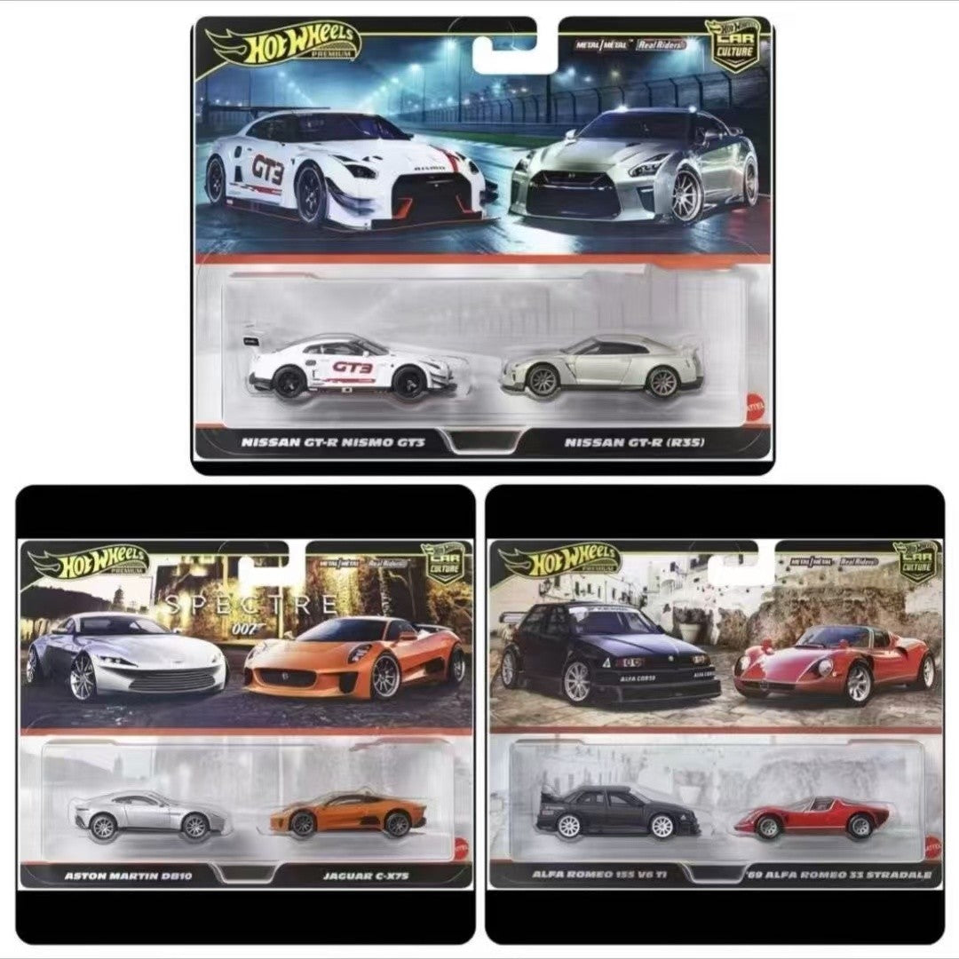 2026 New Mattel Hot Wheels Original Culture Cars Children's Toys 1:64 Die-Cast Accelerating Subaru Toyota Nissan Gtr Aston Martin Alfa Romeo Vehicle Model Gift Double Car Set