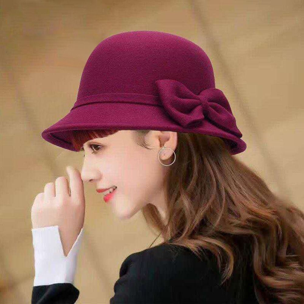 Elegant Brim Bowler Fedora Hats Church Bowler Cloche Hats Women Vintage Retro Hat Autumn Winter Warm Hat Wool Felt Bucket Cap