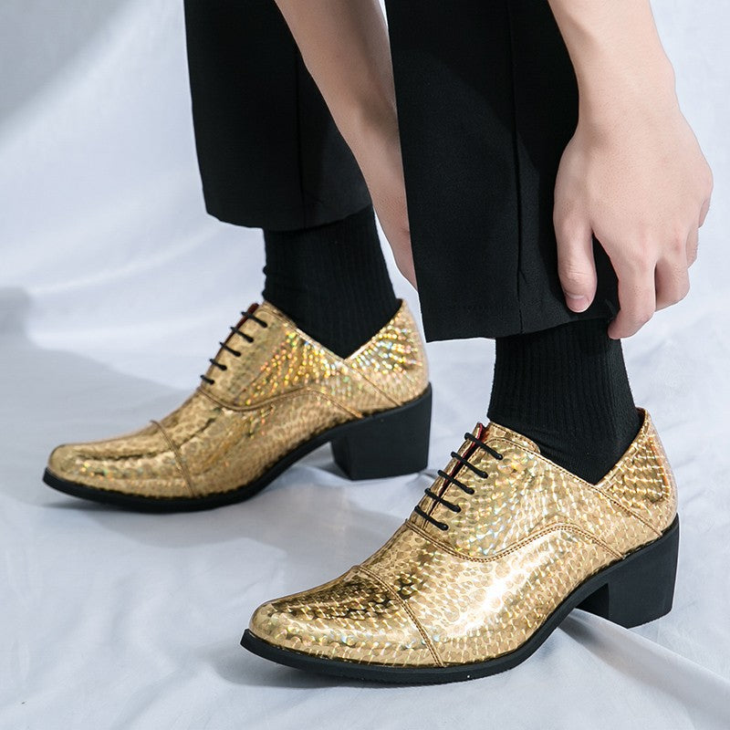 New pointed high-heeled shoes for men to increase business dress office men's shoes groom wedding wedding shoes