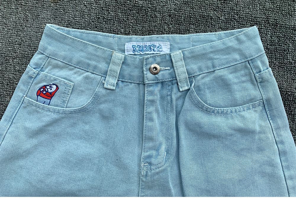 Y2K Embroidery Baggy Boy Jeans Women Streetwear Gothic Cartoon Blue Straight Jeans Retro Punk Rock High Waist Denim Trousers