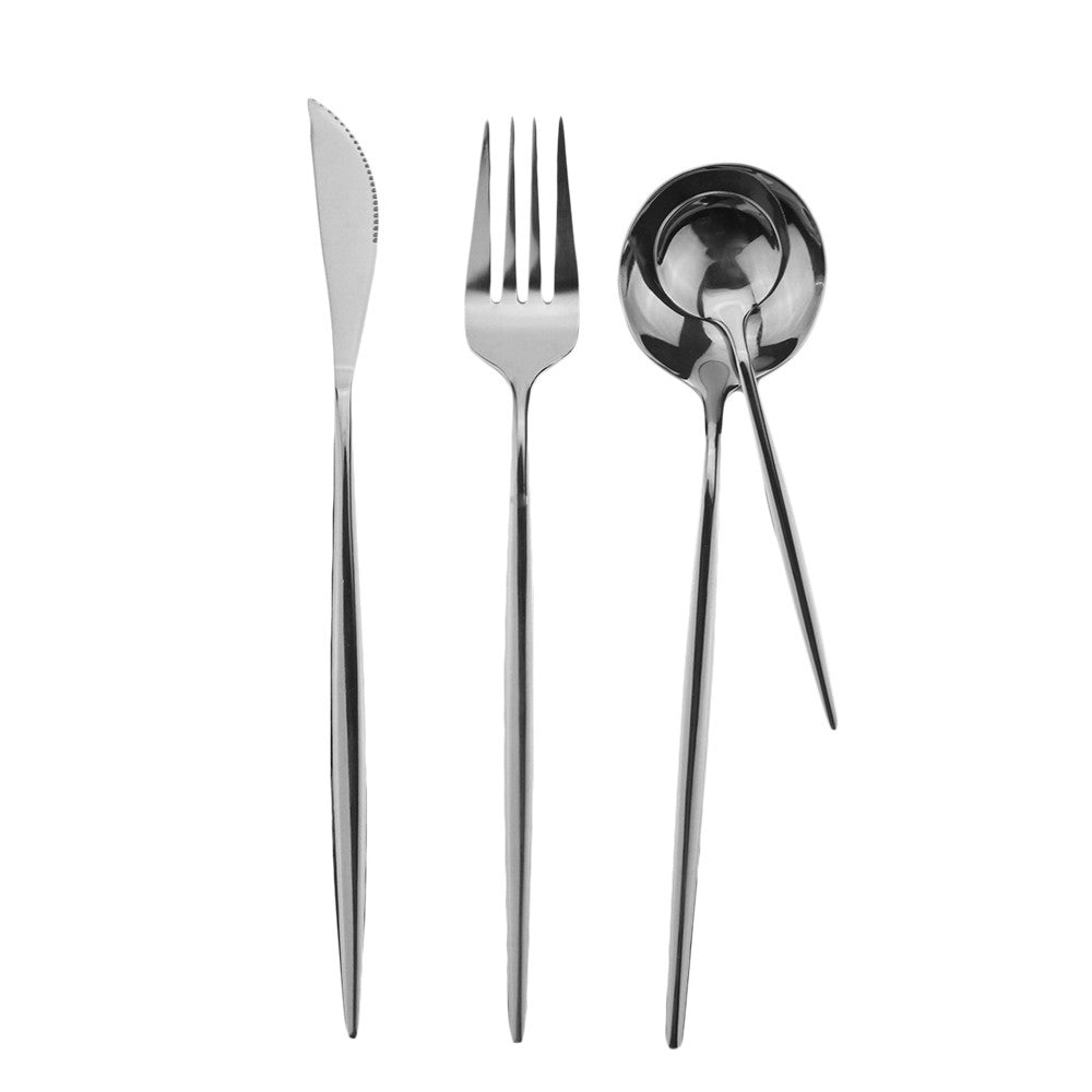 8Pcs Dinner Spoon Dinnerware Stainless Steel Silverware Gold Tableware Kitchen Flatware Black Cutlery
