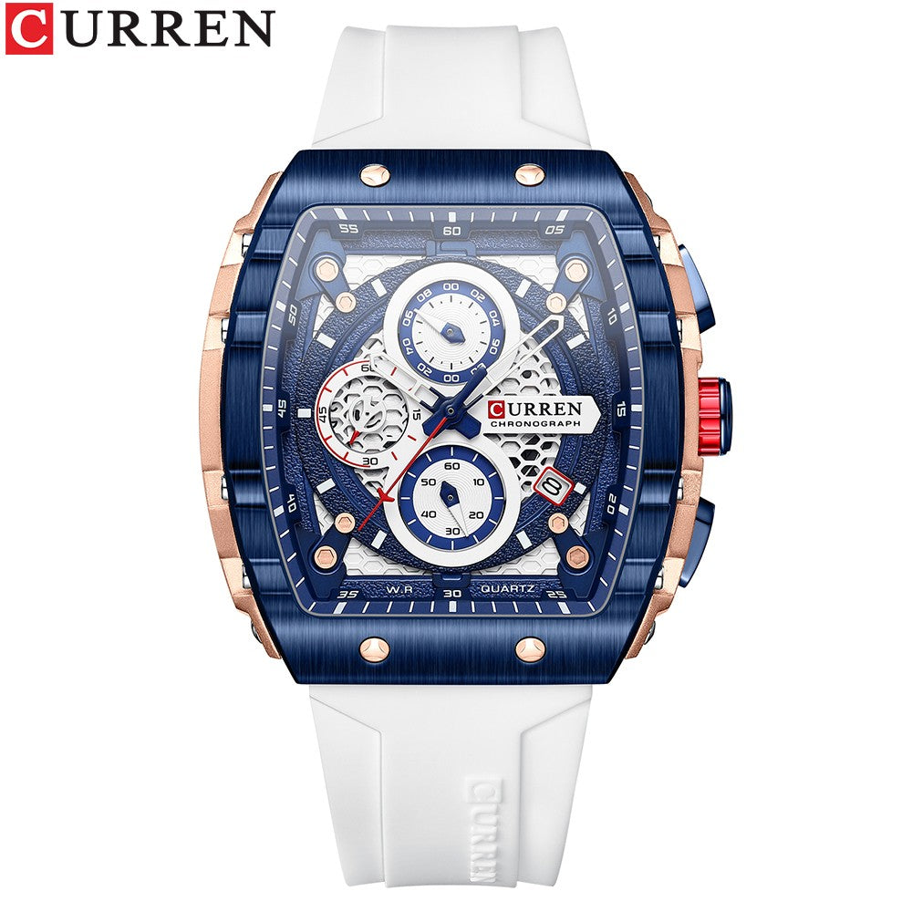 CURREN Fashion men watch brand unique square design luxury quartz sports tape watches men waterproof